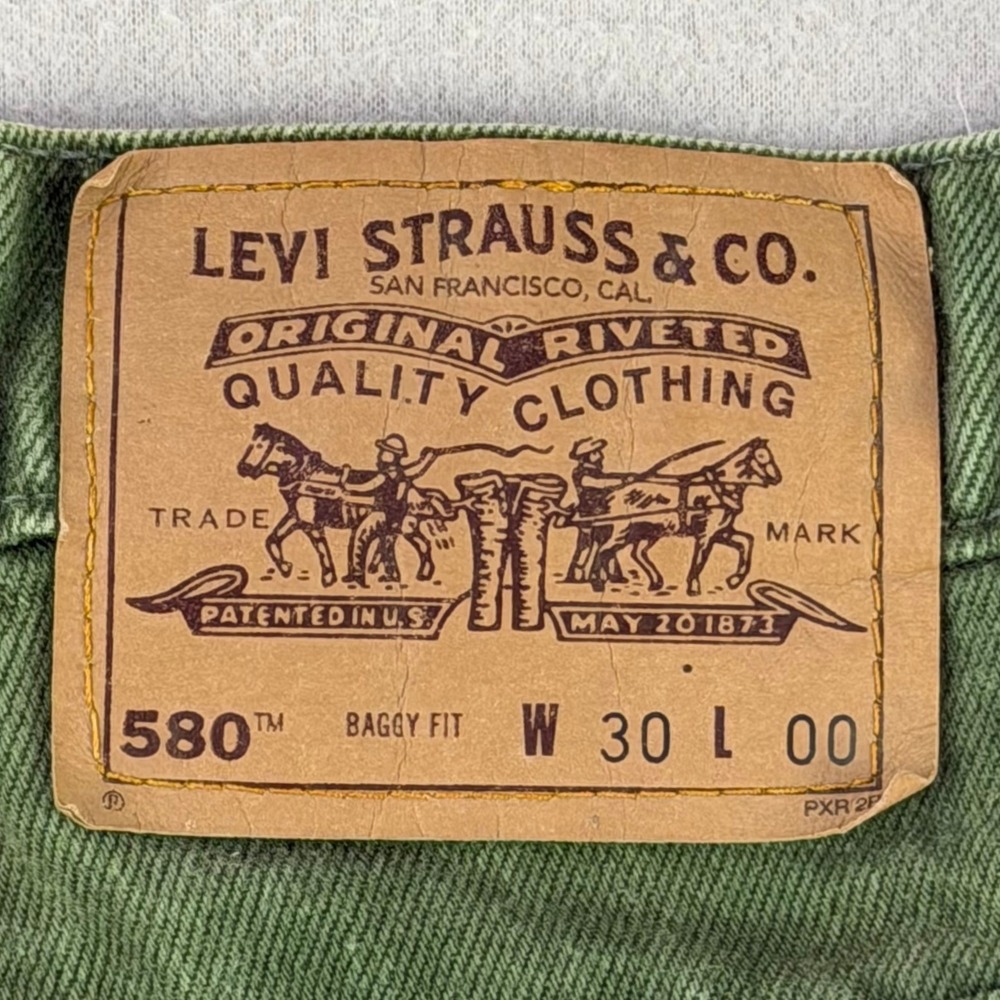 Vintage 90s Levi's 580 Baggy Jean Shorts Mens 30 Green Denim Orange Tab USA Made - Picture 6 of 12